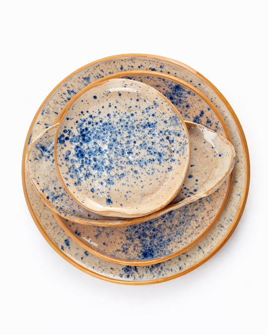Ana - appetizer plate - off white & ocean blue