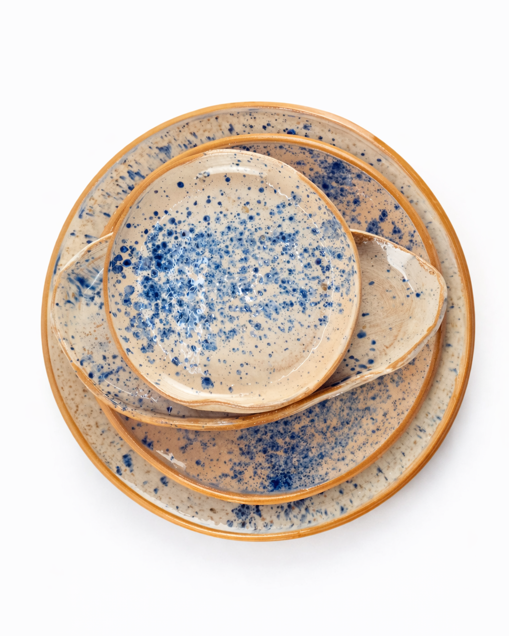 4pc plate set - off white & ocean blue