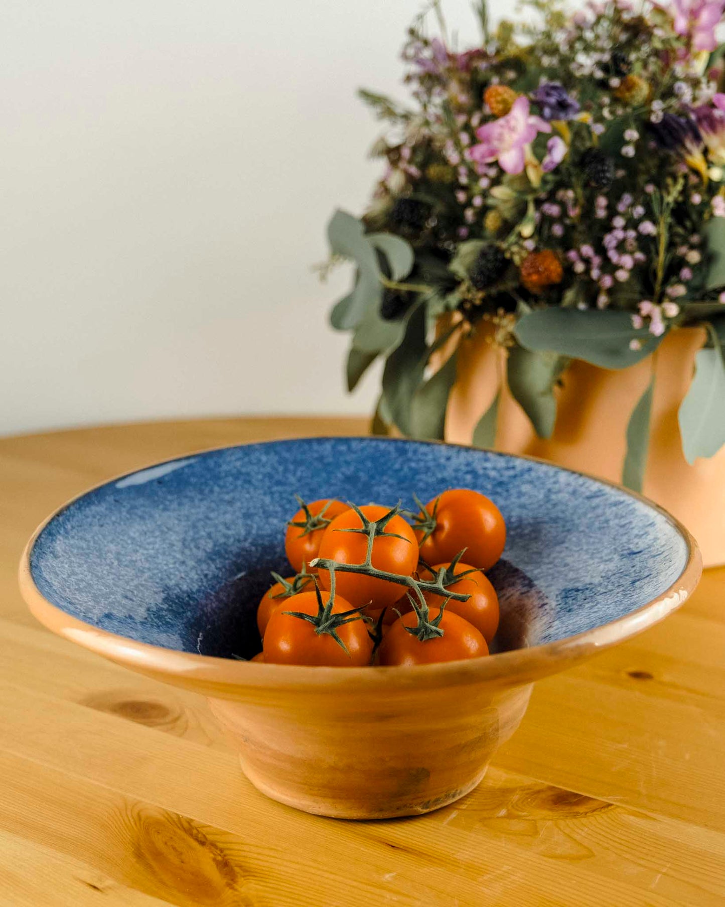 Radu - pasta plate - ocean blue, off white & terracotta