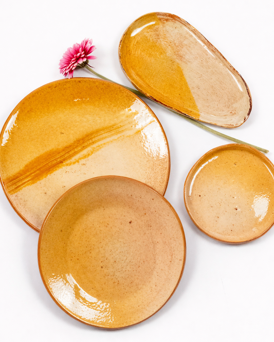 Doina - small platter - sunshine yellow & off white