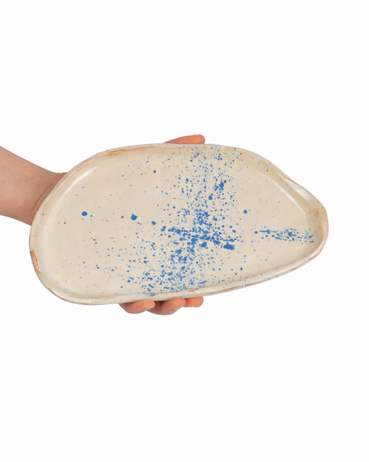 Doina - small platter - off white with lagoon blue