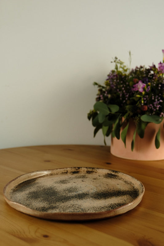 Platter - handmade ceramic - beige/black