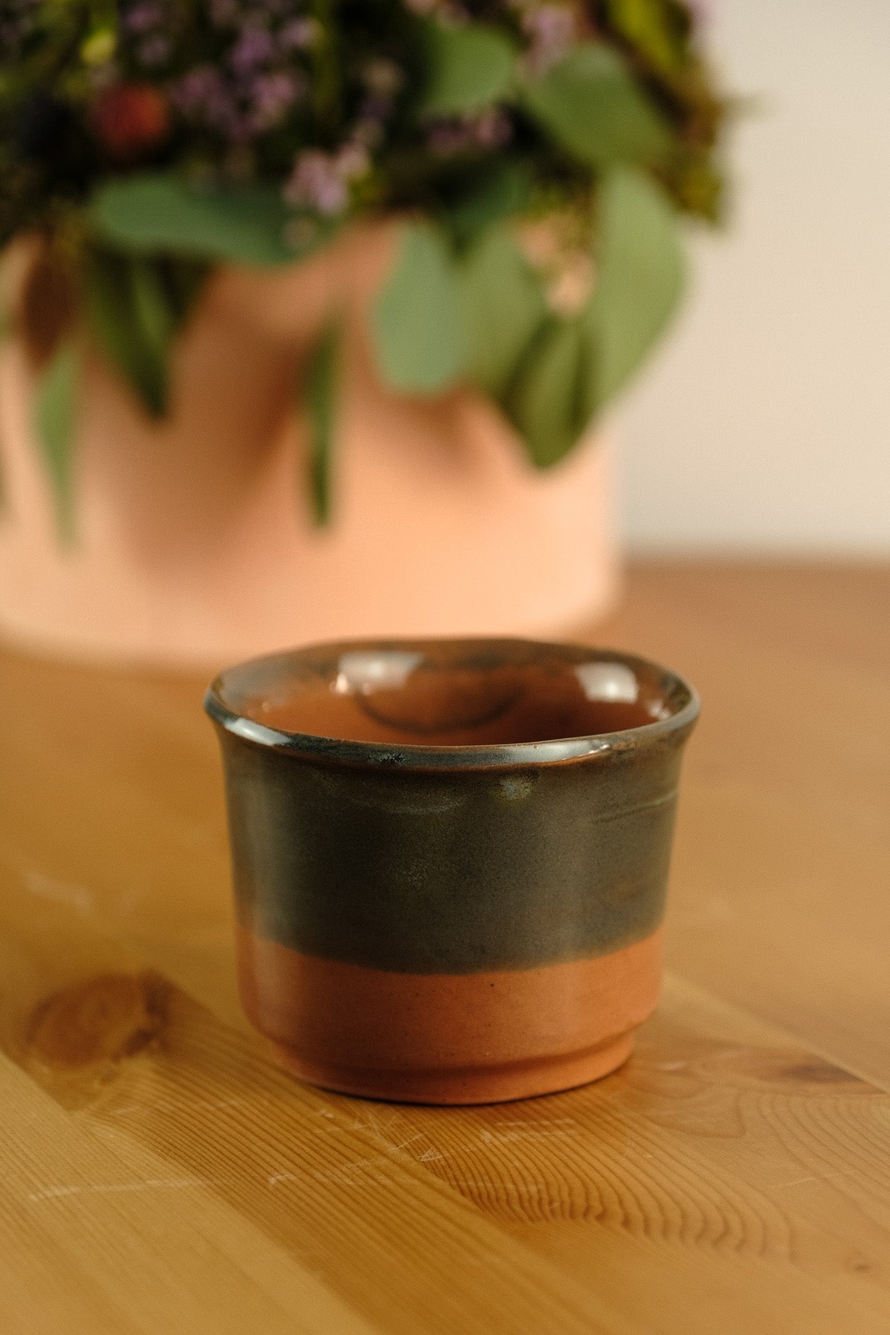 Tea/coffee cup - handmade ceramic - black/brown