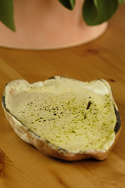 Side plate - handmade ceramic - beige/green